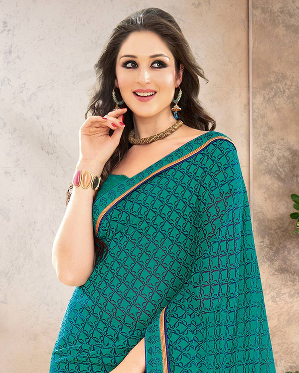 Vishal Prints Teal Green Printed Chiffon Saree With Border