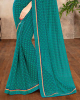 Vishal Prints Teal Green Printed Chiffon Saree With Border
