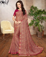 Vishal Prints Pastel Brown Printed Georgette Saree With Border
