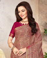 Vishal Prints Pastel Brown Printed Georgette Saree With Border
