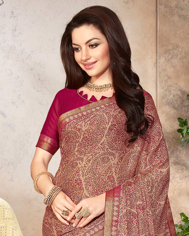 Vishal Prints Pastel Brown Printed Georgette Saree With Border