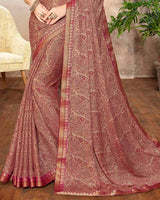 Vishal Prints Pastel Brown Printed Georgette Saree With Border