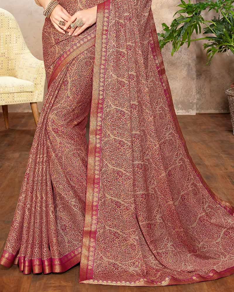 Vishal Prints Pastel Brown Printed Georgette Saree With Border