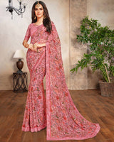 Vishal Prints Dusty Pink Printed Georgette Saree With Border