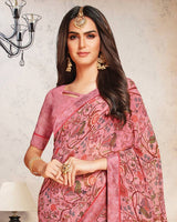 Vishal Prints Dusty Pink Printed Georgette Saree With Border