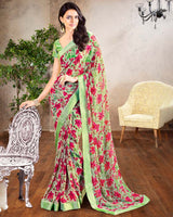 Vishal Prints Pastel Green Printed Georgette Saree With Border