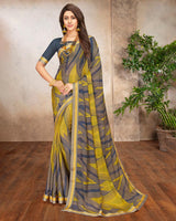 Vishal Prints Lime Yellow Printed Chiffon Saree With Border