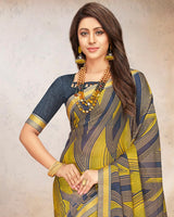 Vishal Prints Lime Yellow Printed Chiffon Saree With Border