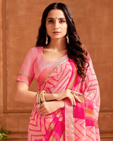 Vishal Prints Pastel Pink Printed Georgette Saree With Fancy Border