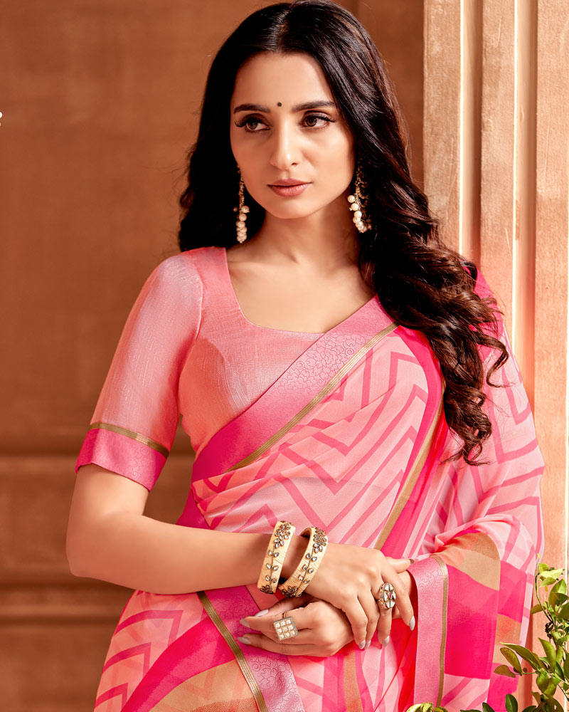 Vishal Prints Pastel Pink Printed Georgette Saree With Fancy Border