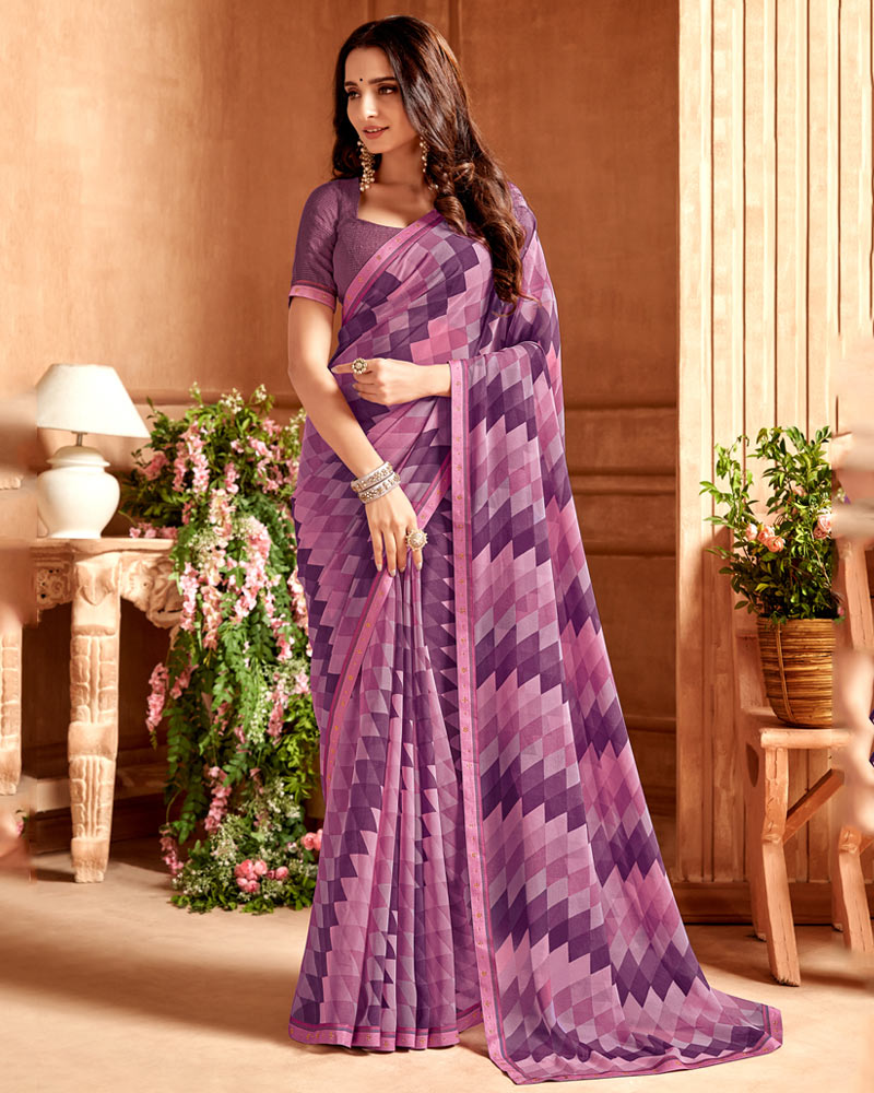 Vishal Prints Finn Purple Printed Georgette Saree With Fancy Border