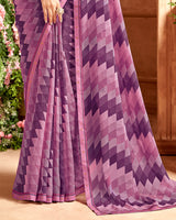 Vishal Prints Finn Purple Printed Georgette Saree With Fancy Border