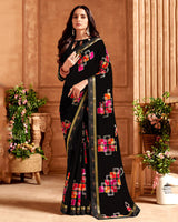 Vishal Prints Black Printed Georgette Saree With Fancy Border