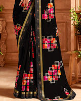 Vishal Prints Black Printed Georgette Saree With Fancy Border