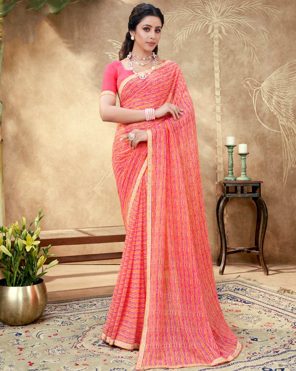 Vishal Prints Brink Pink Printed Georgette Saree With Fancy Border