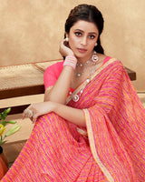 Vishal Prints Brink Pink Printed Georgette Saree With Fancy Border