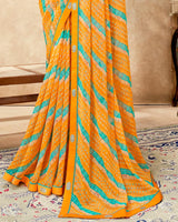 Vishal Prints Saffron Color Printed Georgette Saree With Fancy Border