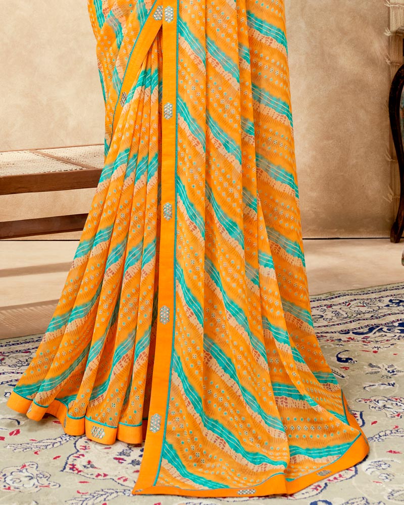 Vishal Prints Saffron Color Printed Georgette Saree With Fancy Border