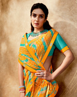 Vishal Prints Saffron Color Printed Georgette Saree With Fancy Border