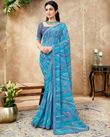 Vishal Prints Ocean Blue Printed Georgette Saree With Fancy Border