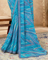 Vishal Prints Ocean Blue Printed Georgette Saree With Fancy Border