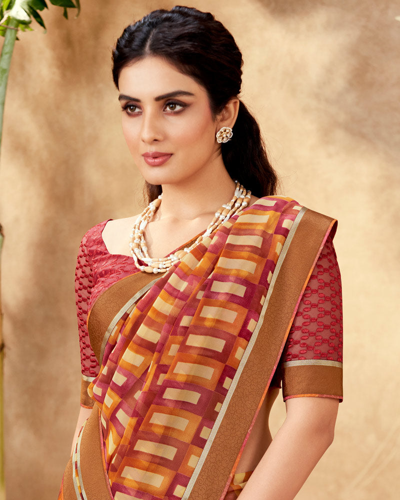 Vishal Prints Multi Color Printed Georgette Saree With Fancy Border