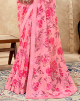 Vishal Prints Rose Pink Printed Georgette Saree With Fancy Border
