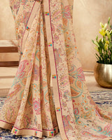 Vishal Prints Pastel Brown Printed Georgette Saree With Fancy Border