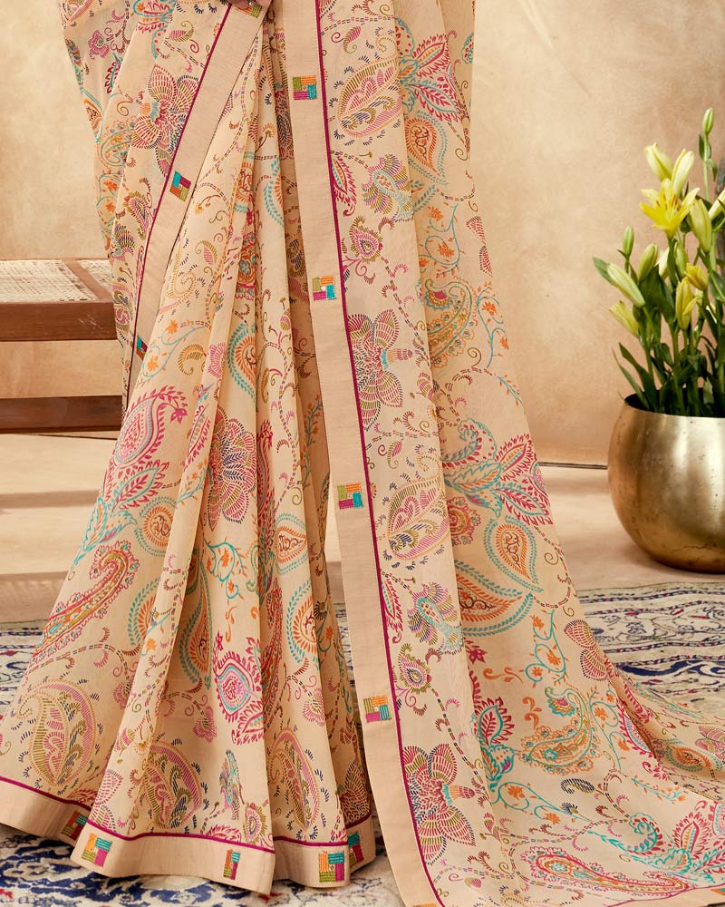 Vishal Prints Pastel Brown Printed Georgette Saree With Fancy Border