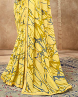Vishal Prints Marigold Yellow Printed Georgette Saree With Fancy Border