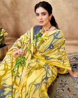 Vishal Prints Marigold Yellow Printed Georgette Saree With Fancy Border