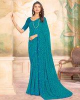 Vishal Prints Persian Green Printed Georgette Saree With Fancy Border