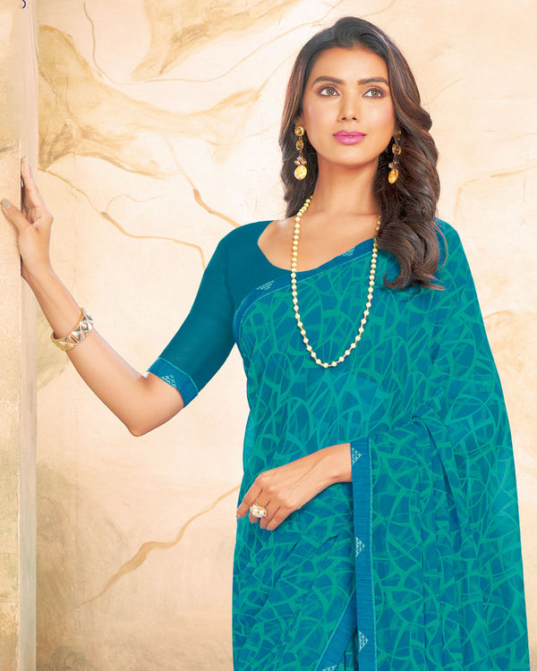 Vishal Prints Persian Green Printed Georgette Saree With Fancy Border