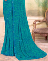 Vishal Prints Persian Green Printed Georgette Saree With Fancy Border