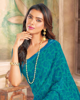 Vishal Prints Persian Green Printed Georgette Saree With Fancy Border