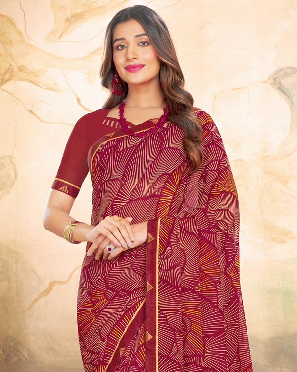 Vishal Prints Vivid Burgundy Printed Georgette Saree With Fancy Border
