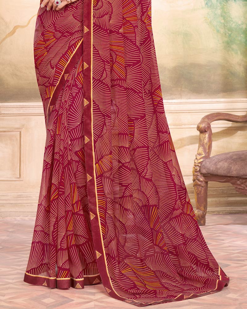 Vishal Prints Vivid Burgundy Printed Georgette Saree With Fancy Border