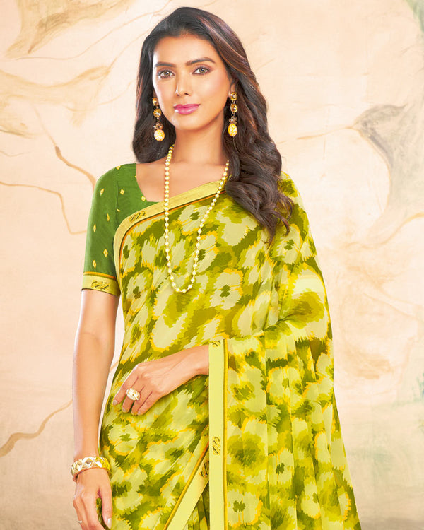 Vishal Prints Lime Yellow Printed Georgette Saree With Fancy Border
