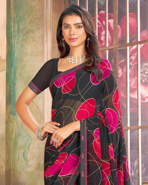 Vishal Prints Charcoal Grey Printed Georgette Saree With Fancy Border