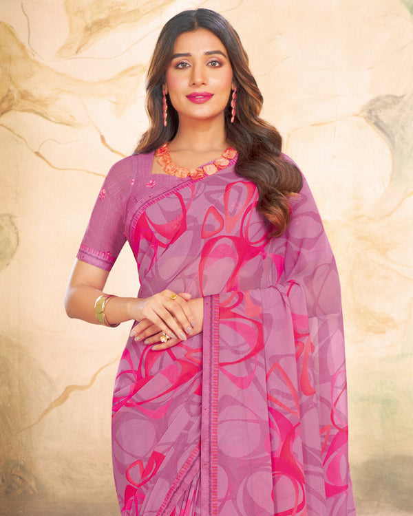 Vishal Prints Dusty Pink Printed Georgette Saree With Fancy Border