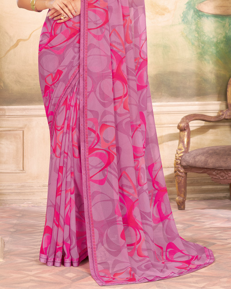 Vishal Prints Dusty Pink Printed Georgette Saree With Fancy Border