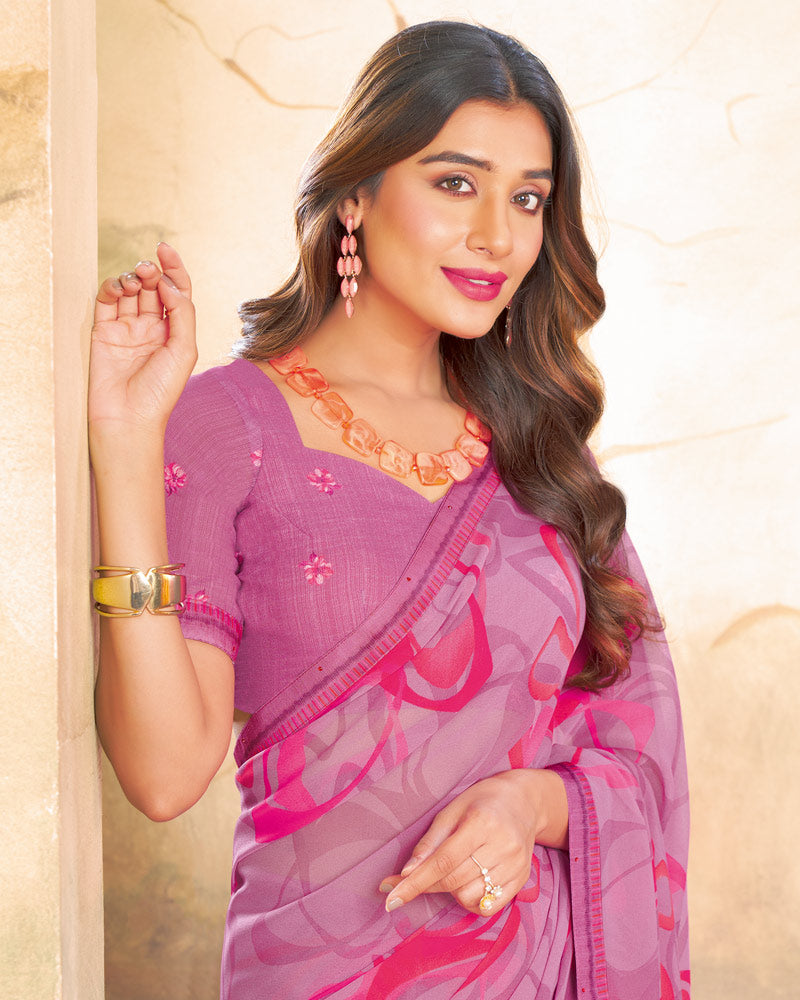 Vishal Prints Dusty Pink Printed Georgette Saree With Fancy Border