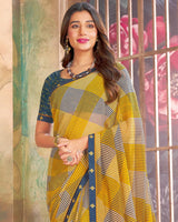 Vishal Prints Mustard Yellow Printed Georgette Saree With Fancy Border
