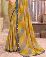 Vishal Prints Mustard Yellow Printed Georgette Saree With Fancy Border