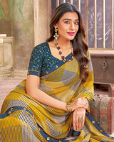 Vishal Prints Mustard Yellow Printed Georgette Saree With Fancy Border
