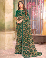 Vishal Prints Dark Green Printed Georgette Saree With Fancy Border