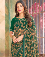 Vishal Prints Dark Green Printed Georgette Saree With Fancy Border
