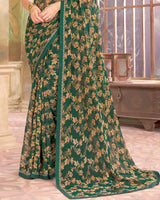 Vishal Prints Dark Green Printed Georgette Saree With Fancy Border