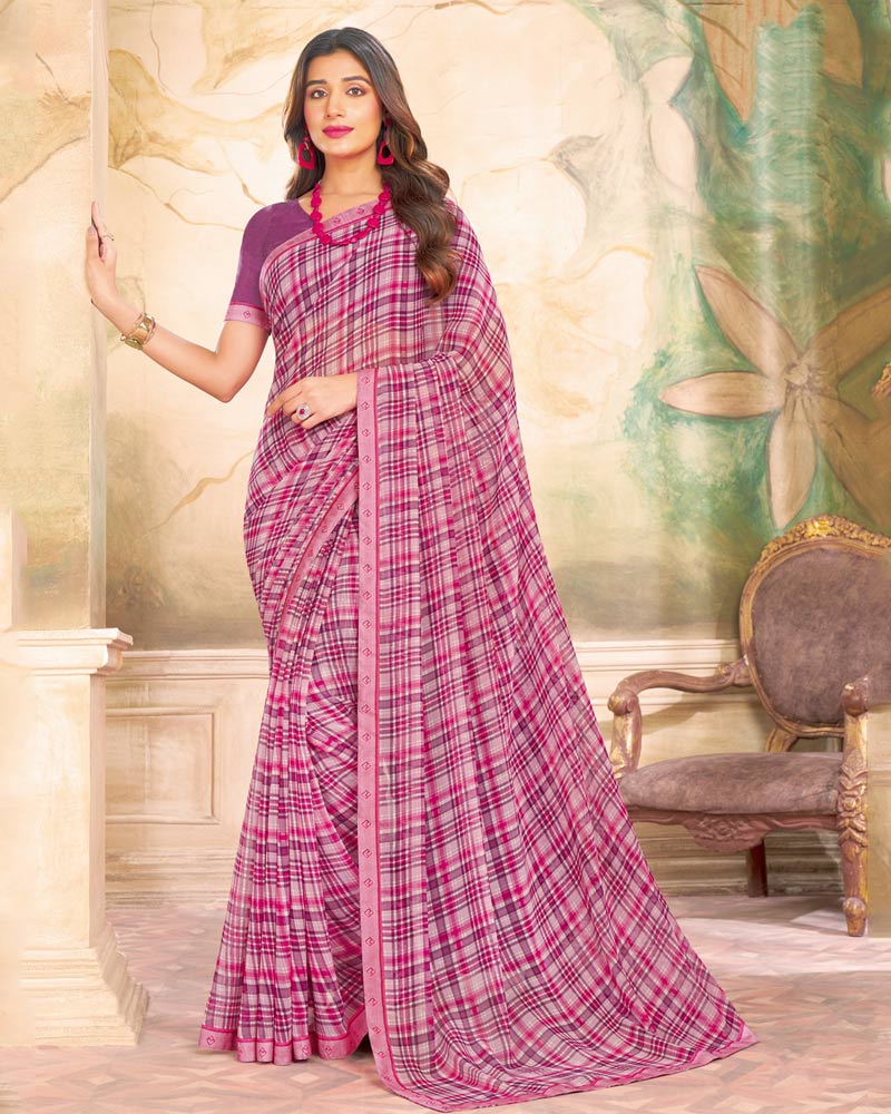Vishal Prints Flamingo Pink Printed Georgette Saree With Fancy Border