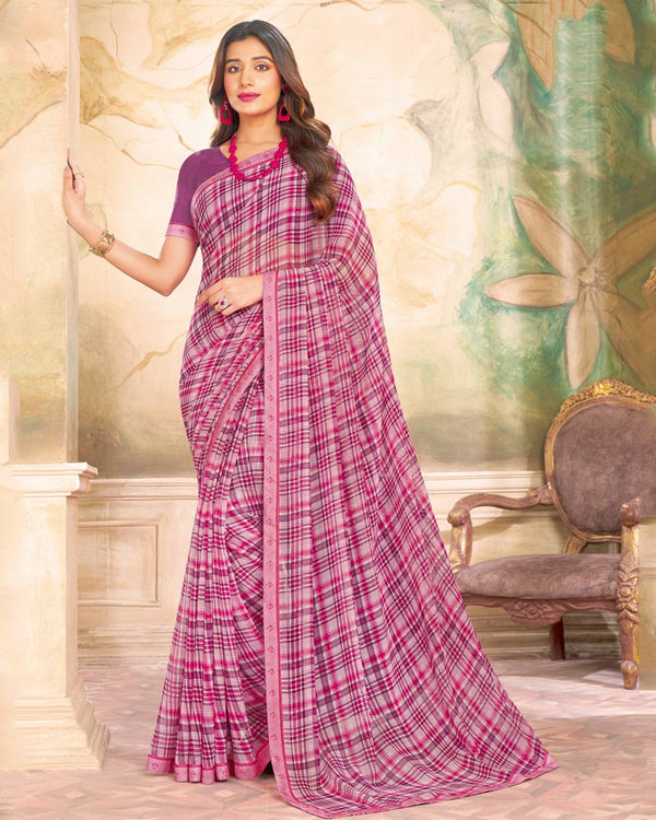 Vishal Prints Flamingo Pink Printed Georgette Saree With Fancy Border